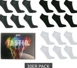 Strümpfe & Socken|Socken & Unterwäsche*TASTIQ 30 Paar Sneaker-Socken schlichte Baumwoll-Socken in Geschenkbox Sport-Socken Schwarz, Grau oder Weiß