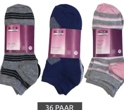Strümpfe & Socken|Kinder-Unterwäsche*TRUE style 36 Paar Baumwoll-Strümpfe mit Komfortbund nachhaltige Sneaker-Socken mit verschiedenen Mustern Pink, Blau oder Schwarz Schwarz/Grau/Blau