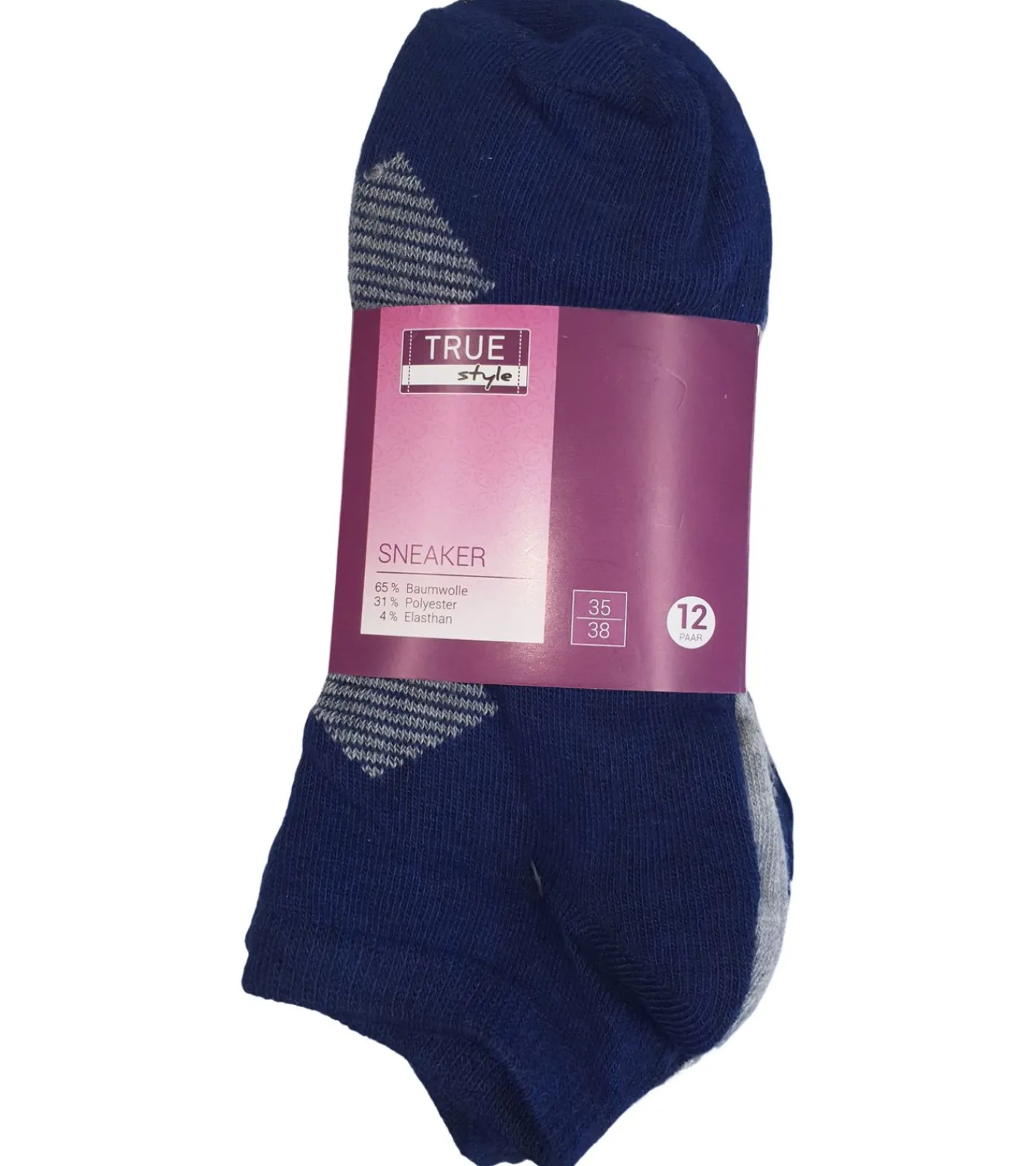 Strümpfe & Socken|Kinder-Unterwäsche*TRUE style 36 Paar Baumwoll-Strümpfe mit Komfortbund nachhaltige Sneaker-Socken mit verschiedenen Mustern Pink, Blau oder Schwarz Schwarz/Grau/Blau