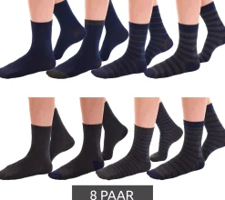 Strümpfe & Socken|Kinder-Unterwäsche*TRUE style 8 Paar Baumwoll-Strümpfe mit Komfortbund nachhaltige Business-Socken im Crew-Style verschiedene Muster Navy/Grau