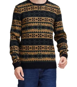 Große Größen|Pullover & Sweater*11 PROJECT PRPasco Herren Strick-Pullover mit Wollanteil Langarm-Shirt 20716671 194007 Beige/Schwarz/Grün