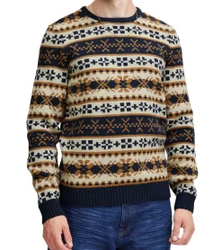 Große Größen|Pullover & Sweater*11 PROJECT PRPasco Herren Strick-Pullover mit Wollanteil Langarm-Shirt 20716671 194024 Weiß/Navy/Beige