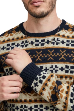 Große Größen|Pullover & Sweater*11 PROJECT PRPasco Herren Strick-Pullover mit Wollanteil Langarm-Shirt 20716671 194024 Weiß/Navy/Beige