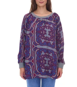 Poloshirts & Blusen*ADIA Damen Bluse modische Sommer-Bluse stylisches Langarm-Shirt Große Größen 96391157 Grau/Blau/Rot