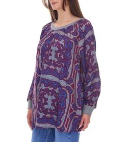 Poloshirts & Blusen*ADIA Damen Bluse modische Sommer-Bluse stylisches Langarm-Shirt Große Größen 96391157 Grau/Blau/Rot