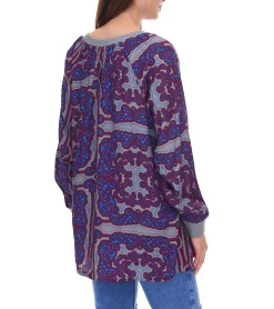 Poloshirts & Blusen*ADIA Damen Bluse modische Sommer-Bluse stylisches Langarm-Shirt Große Größen 96391157 Grau/Blau/Rot