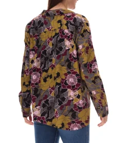 Poloshirts & Blusen*ADIA Damen Bluse modische Sommer-Bluse mit Blumen-Print Langarm-Shirt 67009862 Grau/Schwarz/Gelb