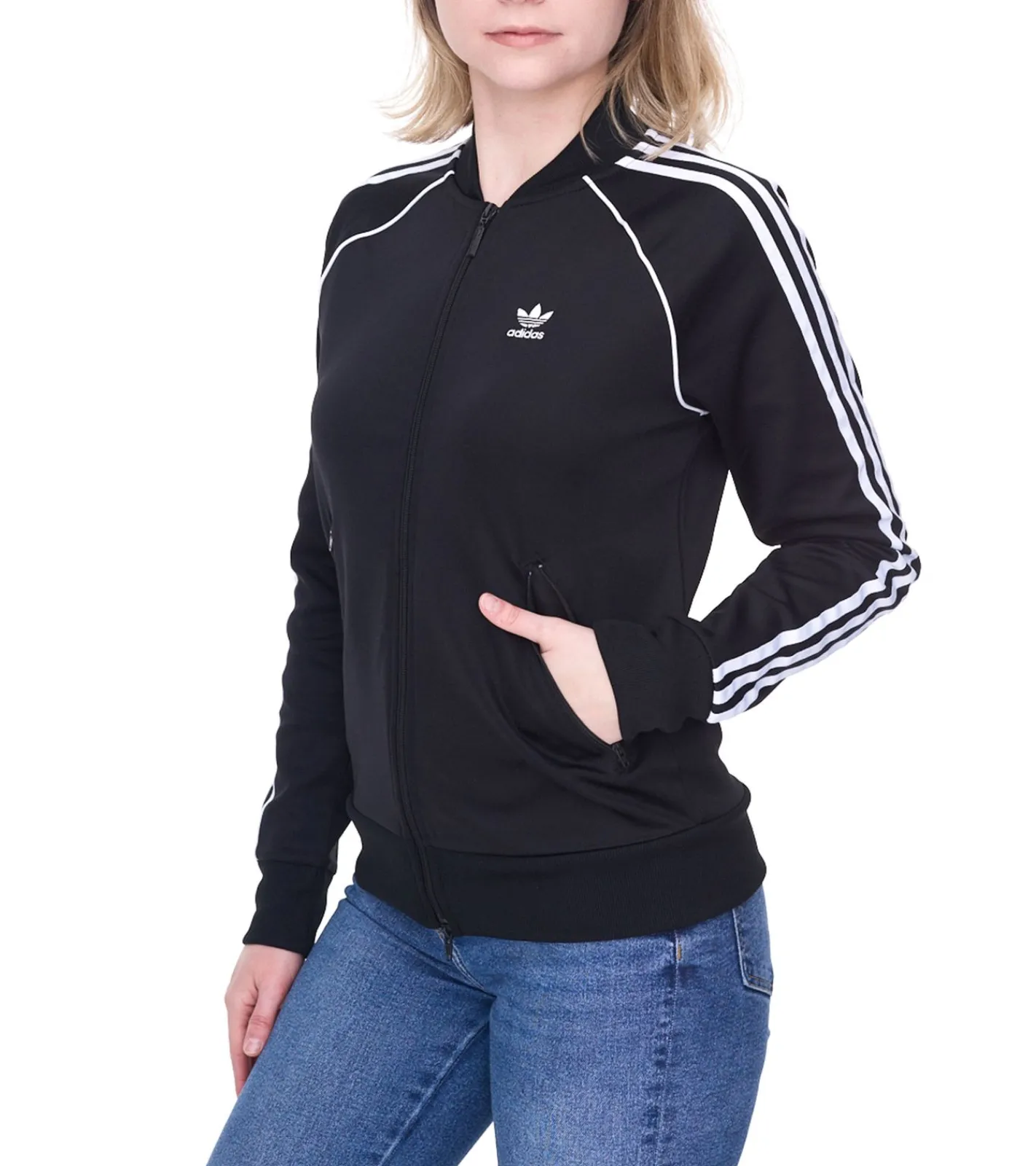 Sportoberbekleidung|Fitnessmode & Jogginghosen*adidas adicolor classics SST Damen Jacke nachhaltige Sport-Jacke mit Stehkragen Fitness-Jacke GD2374 Schwarz