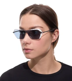 Sonnenbrillen*adidas Damen Sonnenbrille verspiegelte Brille Strand-Brille mit rechteckigen Gläsern randlose Brille mit Marken-Logo Filterkategorie 2 Urlaubs-Brille EW3511 Weiß/Blau/Silber