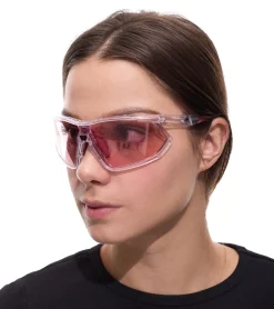 Sonnenbrillen*adidas Damen Sport Sonnenbrille Radsport-Brille Rosa Gläser mit Verspiegelung verstellbare Nasenflügel Filterkategorie 1 Lauf-Brille EW3596 Rosa/Transparent