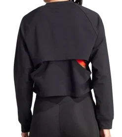 Sweater & Pullover*adidas Power Hidden Racerback Overlay Damen Crop-Pullover nachhaltiger kurzer Rundhals-Pullover mit AEROREADY-Technologie 47725214 Schwarz