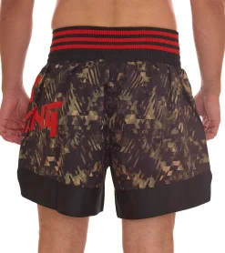 Sportunterbekleidung|Fitnessmode & Jogginghosen*adidas Thaibox-Shorts Kickbox-Shorts für Damen und Herren Sport-Shorts aus Satin mit Allover-Print ADISKB02 C Schwarz/Grün