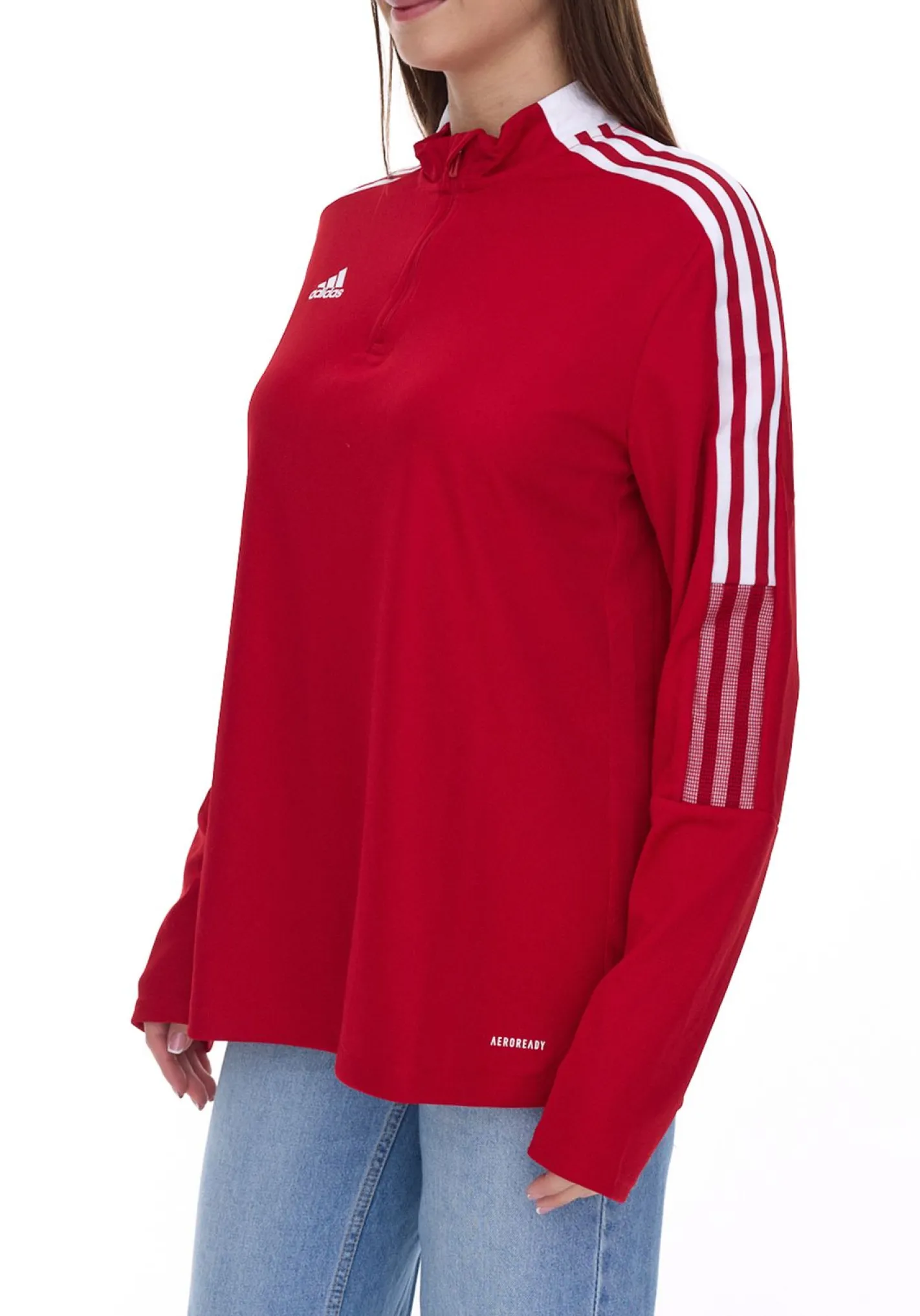 Sportoberbekleidung|Fitnessmode & Jogginghosen*adidas Tiro21 Damen nachhaltiger Troyer-Pullover mit Logo Alltags-Pullover mit AEROREADY-Technologie GM7317 Rot
