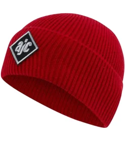Caps & Mützen*AjC Beanie schlichte Winter-Mütze gemütliche Strick-Beanie mit gesticktem Logo-Patch 3733 9442 Rot
