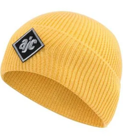 Caps & Mützen*AjC Beanie schlichte Winter-Mütze gemütliche Strick-Beanie mit gesticktem Logo-Patch 2375 0838 Gelb