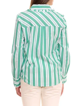 Poloshirts & Blusen*AjC Damen Bluse gestreiftes Langarm-Shirt Baumwolle mit kleinen Rüschen 36148235 Grün/Weiß
