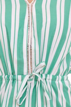 Kleider*AjC Damen gestreiftes Mini-Kleid leichtes Baumwoll-Kleid Sommer-Kleid 60078437 Weiß/Grün