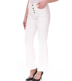 Hosen & Jeans*AjC Damen High Waist Jeans Baumwoll-Hose Bootcut Hose mit Knopfdetails 5-Pocket 54416149 Wollweiß