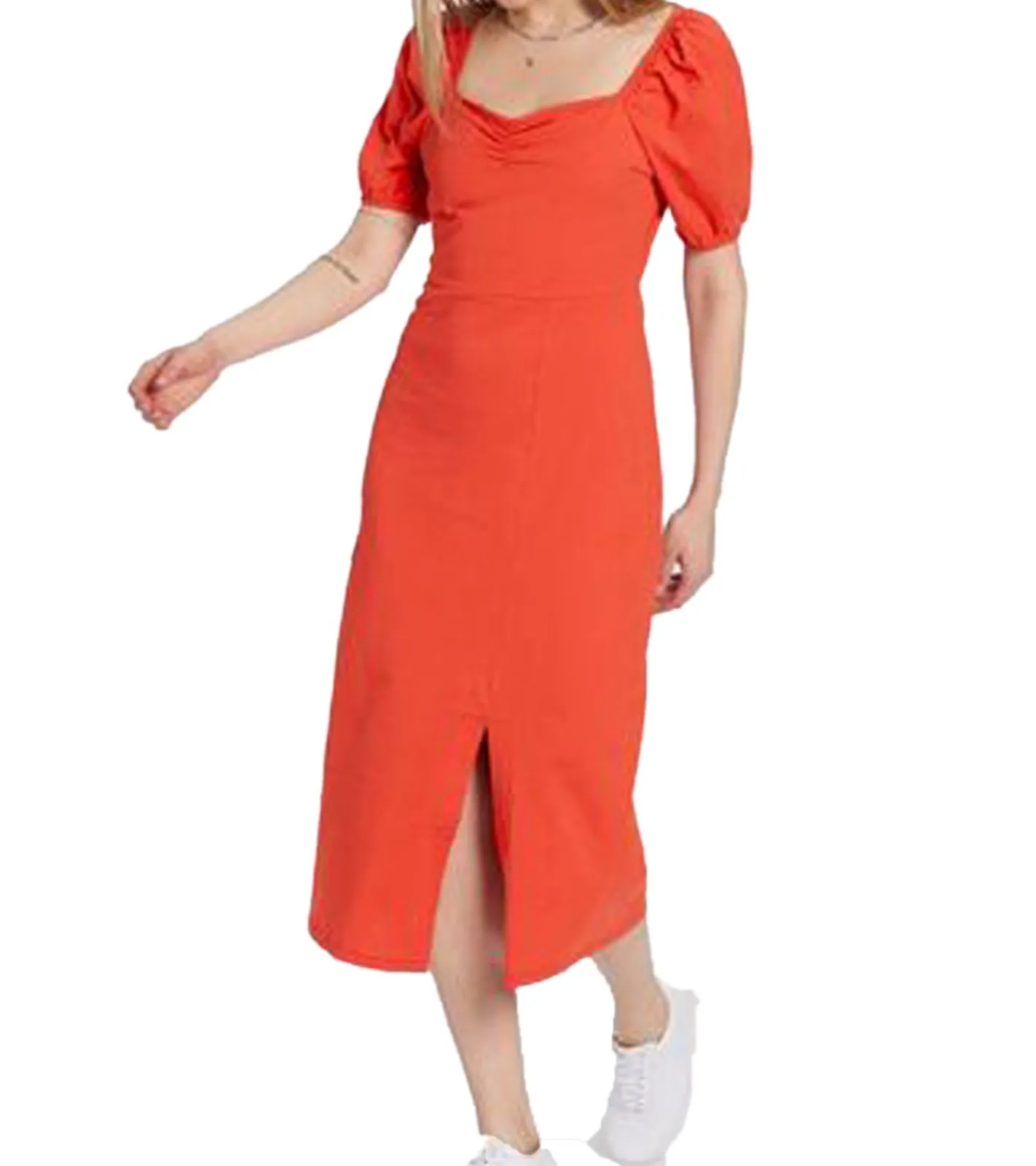 Kleider*AjC Damen Midi-Kleid leichtes Baumwoll-Kleid mit Puffärmeln Sommer-Kleid 47018232 Rot
