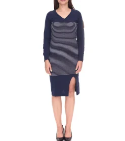 Kleider|Sweater & Pullover*AjC Damen Pullover-Kleid gestreift Midi-Kleid Strick-Kleid 10089317 Blau