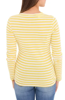 Sweater & Pullover*AjC Damen Shirt gestreiftes Langarm-Shirt Baumwolle mit Front-Print 67426709 Gelb/Weiß/Blau