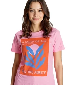 Tops & T-Shirts*AjC Damen T-Shirt mit A Touch Of Sun-Druck kurzärmliges Sommer-Shirt Baumwolle 97900444 Rosa
