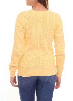 Sweater & Pullover*AjC Strick-Pullover Damen Zopfstrick-Pulli mit V-Ausschnitt Baumwolle 17566437 Gelb