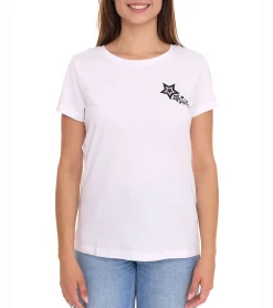 Tops & T-Shirts*AjC T-Shirt Baumwoll-Shirt mit Sternen-Print Rundhals-Shirt T-Shirt 37896048 Weiß