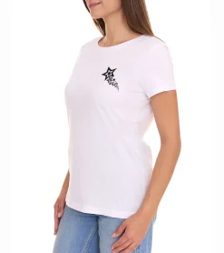 Tops & T-Shirts*AjC T-Shirt Baumwoll-Shirt mit Sternen-Print Rundhals-Shirt T-Shirt 37896048 Weiß
