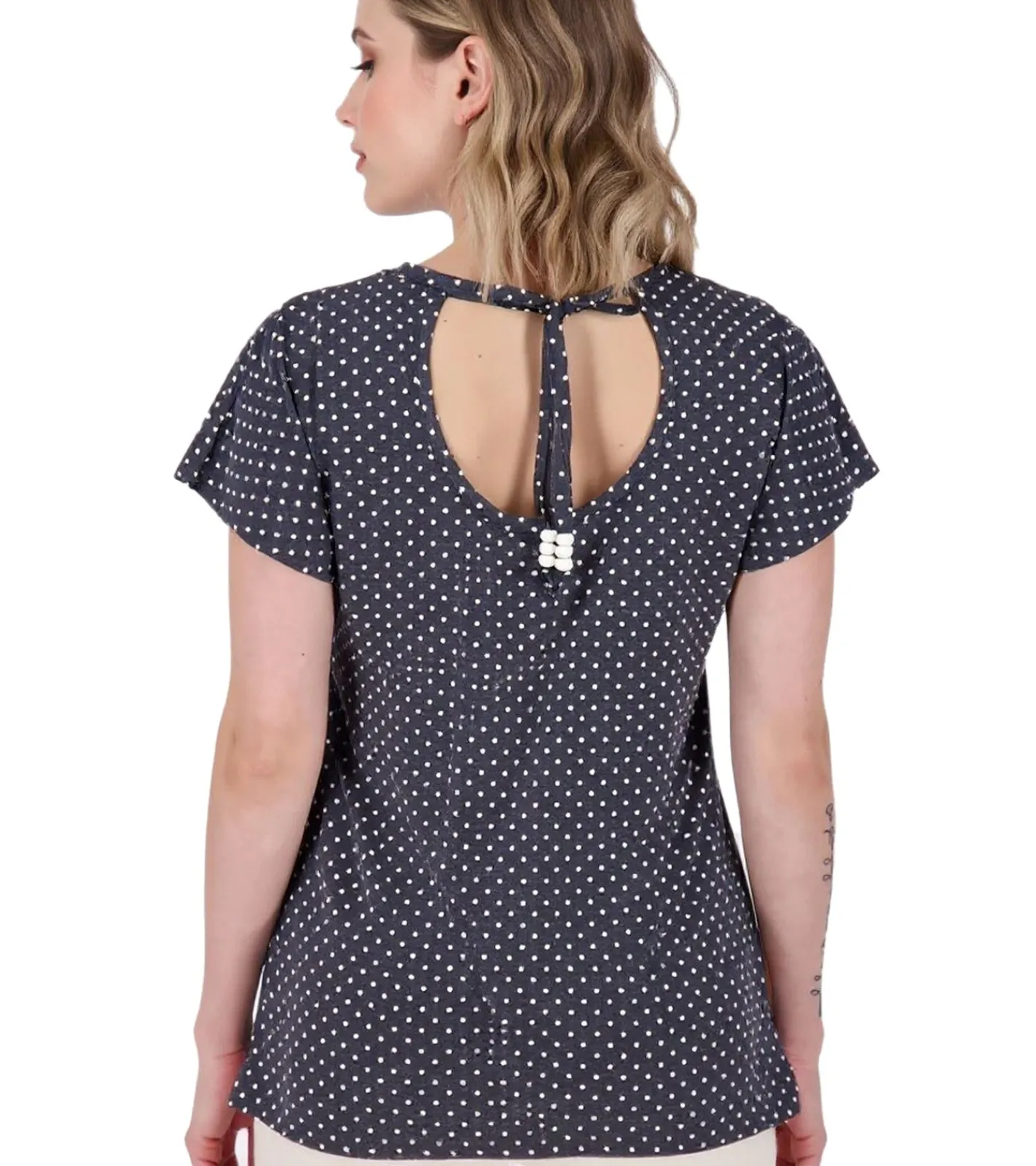 Tops & T-Shirts*ALIFE AND KICKIN Amelie Damen Baumwoll-T-Shirt Sommer Oberteil mit Punkten 34256952 Dunkelblau/Beige