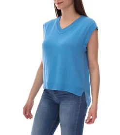 Große Größen|Tops & T-Shirts*ALIFE AND KICKIN AudraAK Damen Strick-Pullunder mit V-Ausschnitt Sommer-Shirt Blau oder Grün