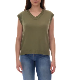 Tops & T-Shirts*ALIFE AND KICKIN AudraAK Damen Strick-Shirt mit V-Ausschnitt Sommer-Shirt 95611557 Olivgrün