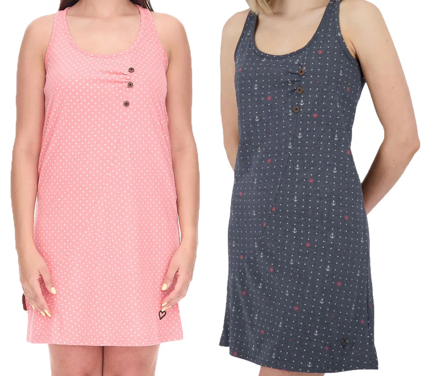 Kleider*ALIFE AND KICKIN CamyAK B Damen Mini-Kleid gepunktetes Baumwoll-Kleid Sommer-Kleid Navy oder Rosa