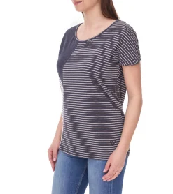Tops & T-Shirts*ALIFE AND KICKIN IlonaAK Damen Baumwoll-Shirt im asymmetrischem Streifen-Design T-Shirt meliert 15760719 Navy/Weiß
