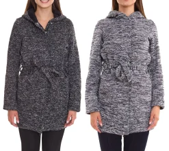 Mäntel & Jacken|Sweater & Pullover*ALPENBLITZ Damen Fleece-Jacke mit Binde-Gürtel Übergangs-Jacke aus weichem Strickfleece Blau/Grau oder Schwarz/Grau