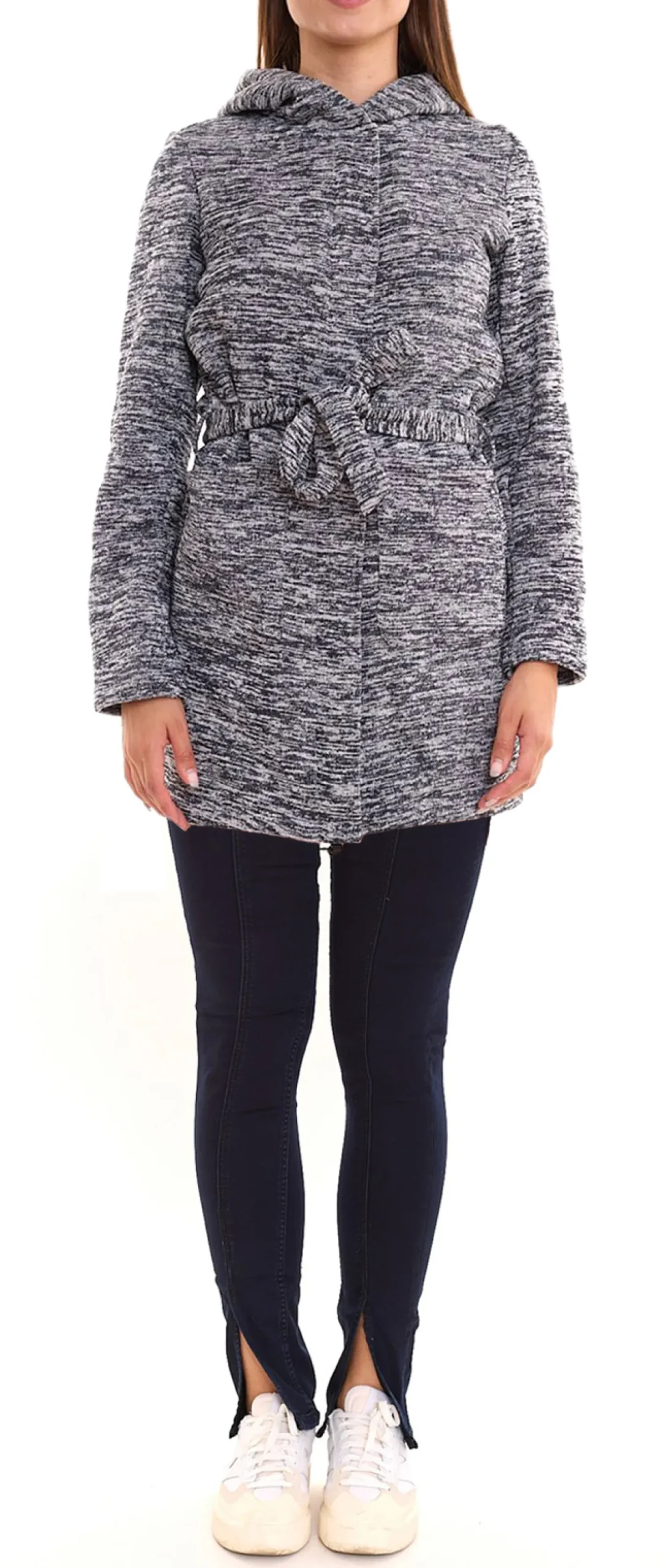 Mäntel & Jacken|Sweater & Pullover*ALPENBLITZ Damen Fleece-Jacke mit Binde-Gürtel Übergangs-Jacke aus weichem Strickfleece Blau/Grau oder Schwarz/Grau