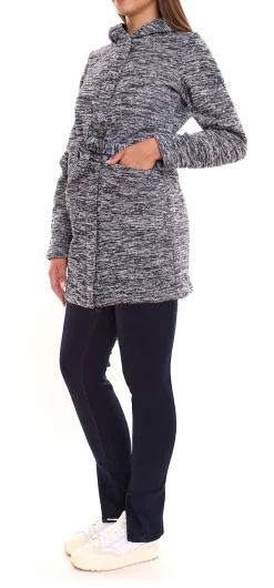 Mäntel & Jacken|Sweater & Pullover*ALPENBLITZ Damen Fleece-Jacke mit Binde-Gürtel Übergangs-Jacke aus weichem Strickfleece Blau/Grau oder Schwarz/Grau