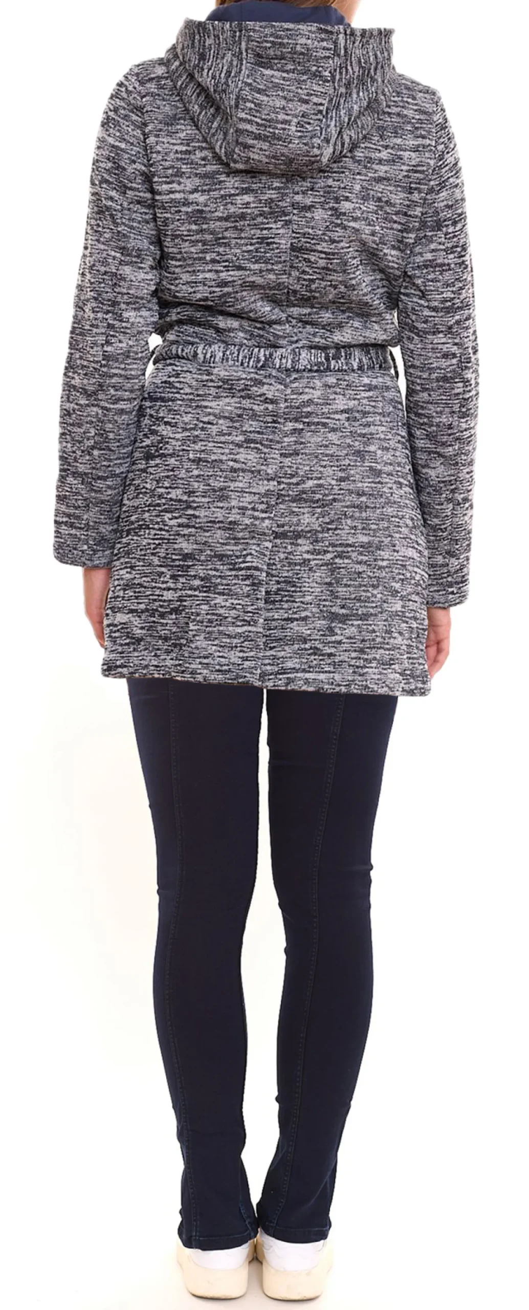 Mäntel & Jacken|Sweater & Pullover*ALPENBLITZ Damen Fleece-Jacke mit Binde-Gürtel Übergangs-Jacke aus weichem Strickfleece Blau/Grau oder Schwarz/Grau