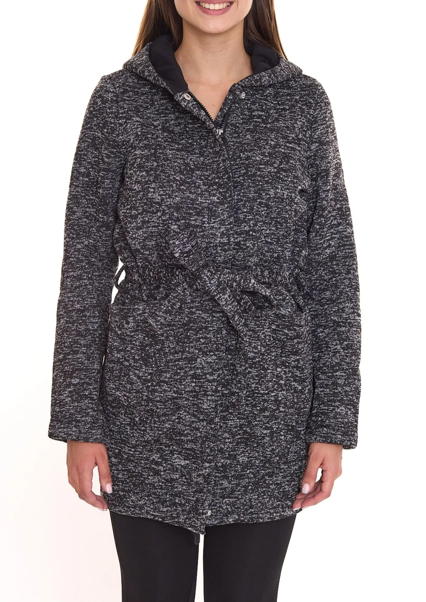 Mäntel & Jacken|Sweater & Pullover*ALPENBLITZ Damen Fleece-Jacke mit Binde-Gürtel Übergangs-Jacke aus weichem Strickfleece Blau/Grau oder Schwarz/Grau