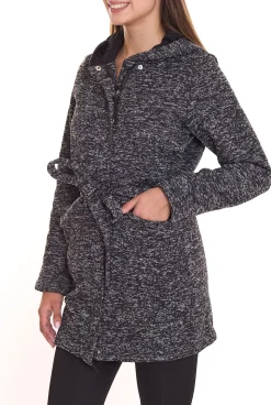 Mäntel & Jacken|Sweater & Pullover*ALPENBLITZ Damen Fleece-Jacke mit Binde-Gürtel Übergangs-Jacke aus weichem Strickfleece Blau/Grau oder Schwarz/Grau