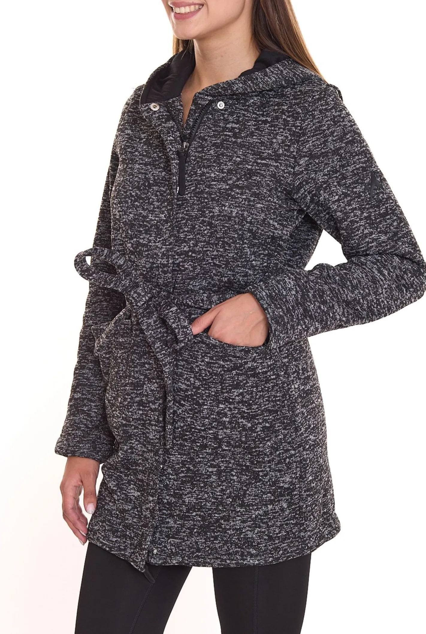 Mäntel & Jacken|Sweater & Pullover*ALPENBLITZ Damen Fleece-Jacke mit Binde-Gürtel Übergangs-Jacke aus weichem Strickfleece Blau/Grau oder Schwarz/Grau