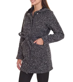 Sweater & Pullover*ALPENBLITZ Damen Fleece-Jacke mit Binde-Gürtel bequeme Übergangs-Jacke aus weichem Strickfleece 36348765 Schwarz/Grau