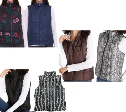 Mäntel & Jacken*ALPENBLITZ Damen Wende-Weste unifarben und Allover-Print Stepp-Weste Frühlings-Weste Dunkelblau/Bunt, oder Schwarz/Weiß Braun/Weiß