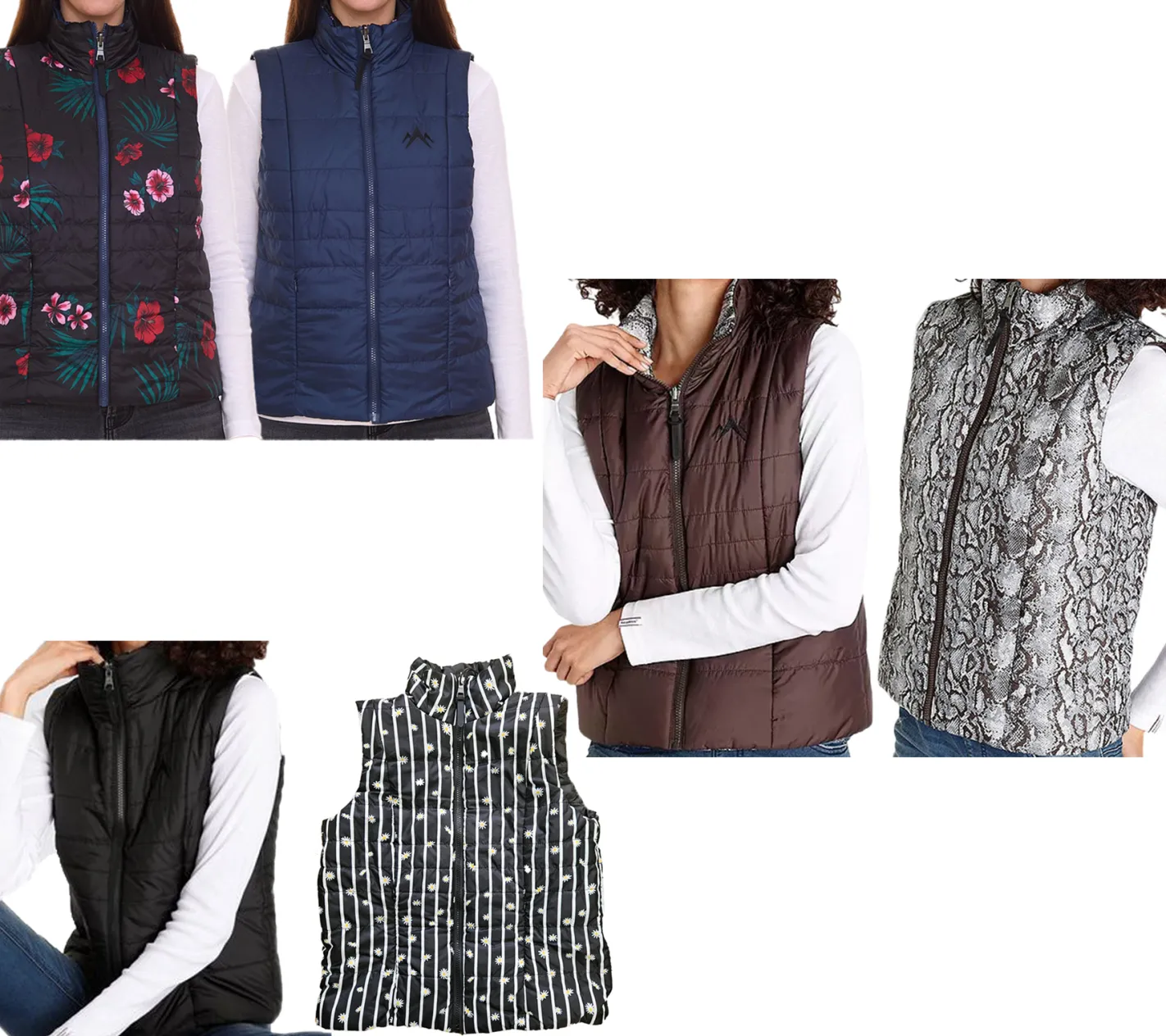 Mäntel & Jacken*ALPENBLITZ Damen Wende-Weste unifarben und Allover-Print Stepp-Weste Frühlings-Weste Dunkelblau/Bunt, oder Schwarz/Weiß Braun/Weiß