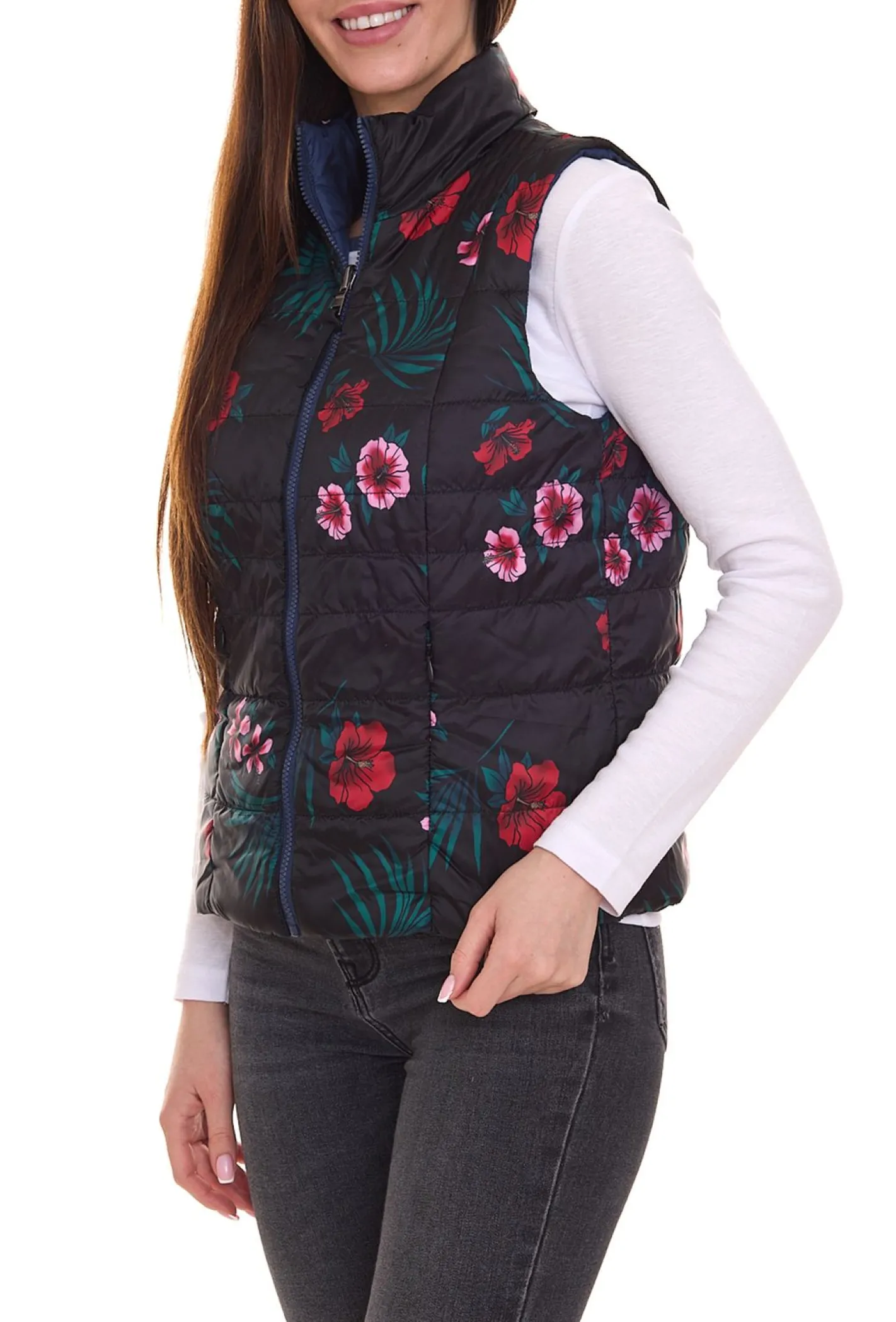 Mäntel & Jacken*ALPENBLITZ Damen Wende-Weste unifarben und Allover-Print Stepp-Weste Frühlings-Weste Dunkelblau/Bunt, oder Schwarz/Weiß Braun/Weiß