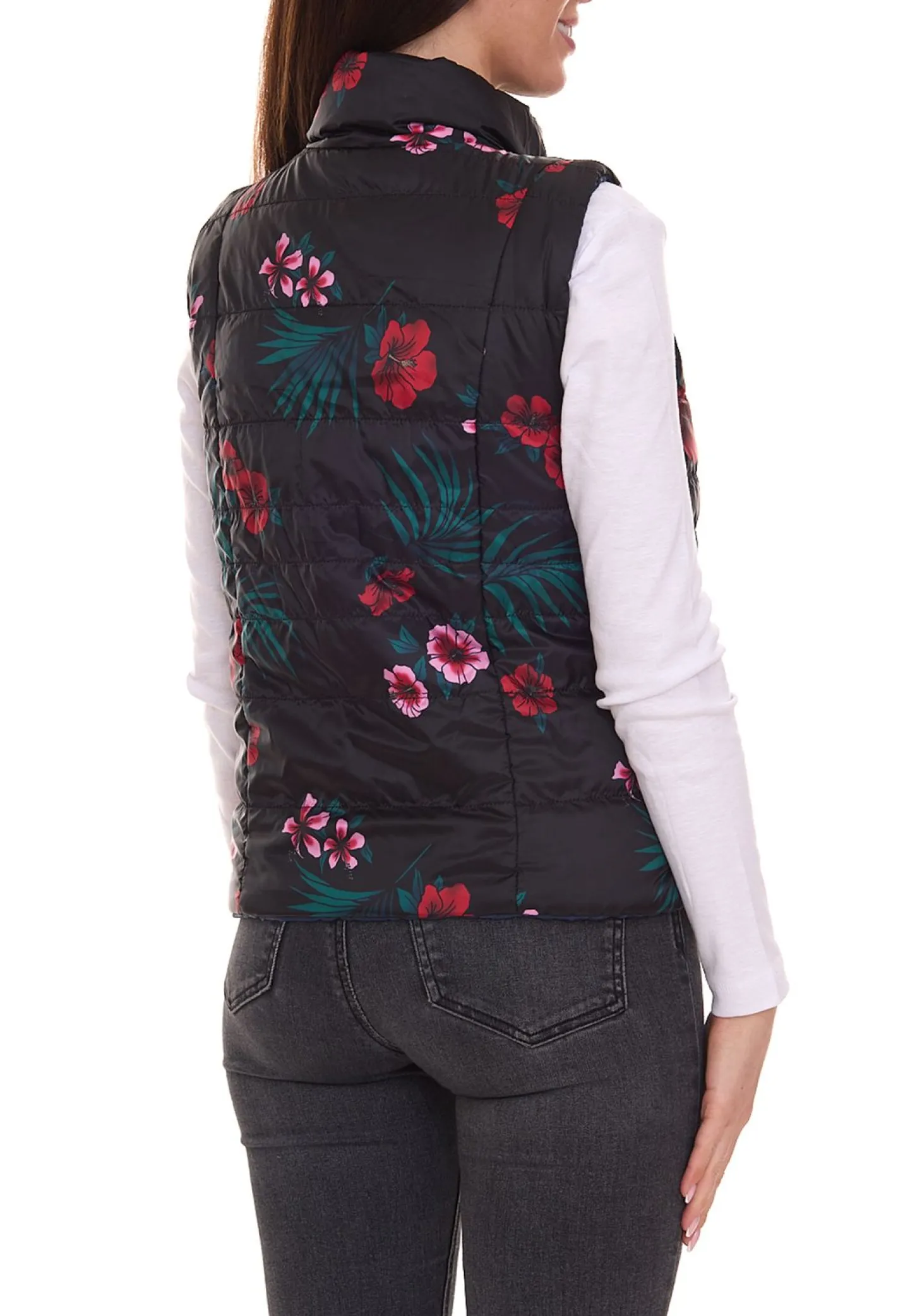 Mäntel & Jacken*ALPENBLITZ Damen Wende-Weste unifarben und Allover-Print Stepp-Weste Frühlings-Weste Dunkelblau/Bunt, oder Schwarz/Weiß Braun/Weiß