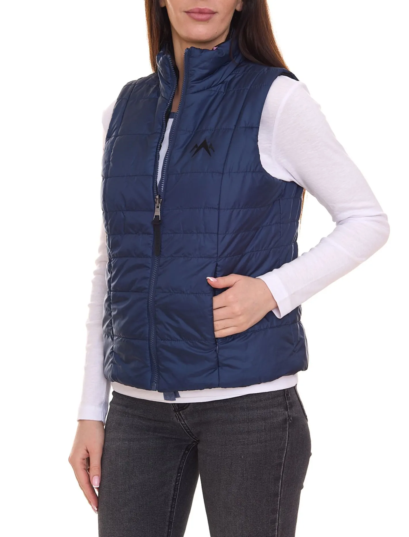 Mäntel & Jacken*ALPENBLITZ Damen Wende-Weste unifarben und Allover-Print Stepp-Weste Frühlings-Weste Dunkelblau/Bunt, oder Schwarz/Weiß Braun/Weiß