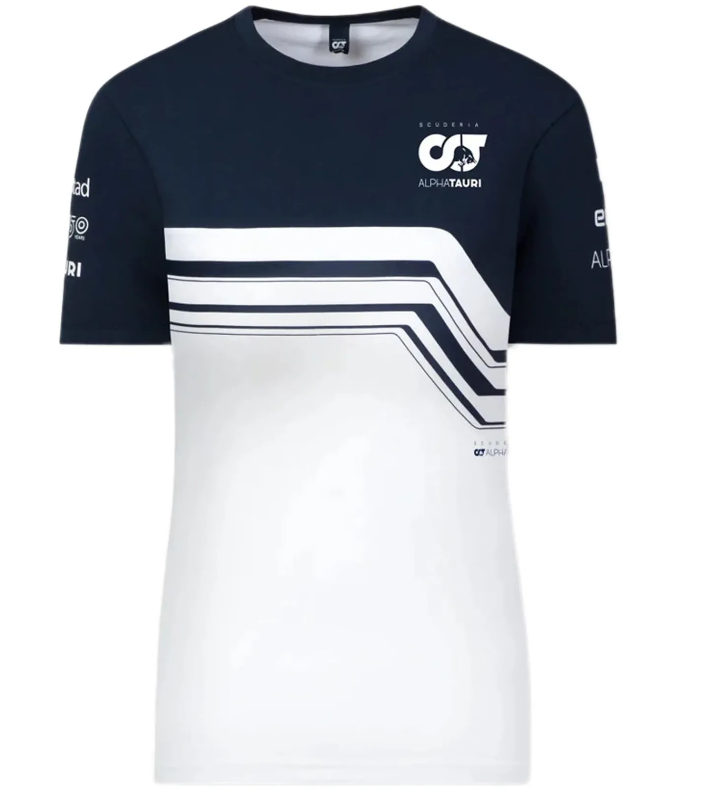 Tops & T-Shirts*ALPHATAURI Formel 1 F1 Damen Baumwoll-Shirt Rundhals-Shirt Freizeit-Shirt SAT22139 Weiß/Blau