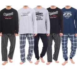 Nachtwäsche & Bademode*AM LEGEND Herren Pyjama-Set 2-teilig karierter oder unifarbener Schlafanzug aus 100umwolle IAN MPJ 23 Schwarz, Navy, Grau in verschiedenen Modellen
