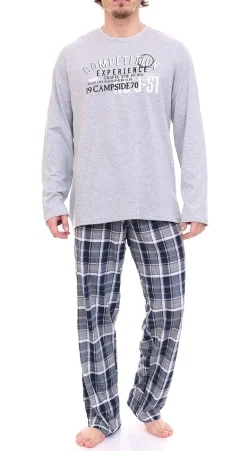 Nachtwäsche & Bademode*AM LEGEND Herren Pyjama-Set 2-teilig karierter oder unifarbener Schlafanzug aus 100umwolle IAN MPJ 23 Schwarz, Navy, Grau in verschiedenen Modellen